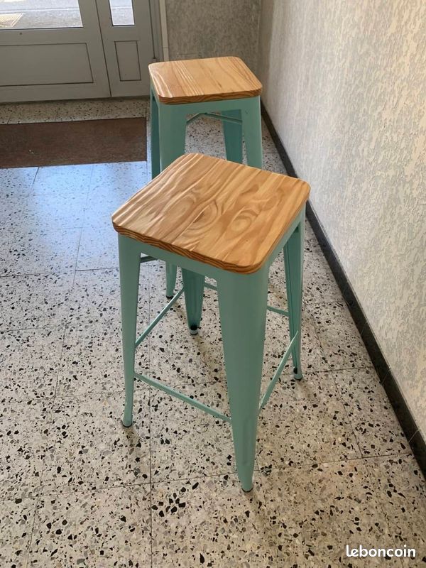 Lot de 2 tabouret Cocktail Scandinave design bleu ciel (image 2)
