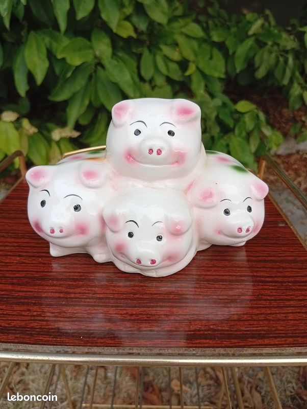 Grande tirelire famille cochons en céramique vintage (image 1)