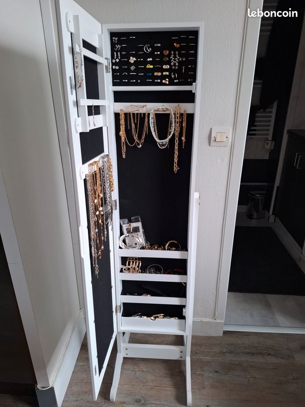 Miroir à bijoux sur pied avec rangement – comme neuf (image 3)