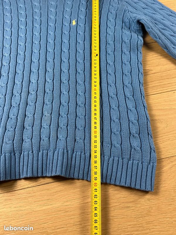 Pull Ralph Lauren Sport bleu maille torsadée logo jaune femme L 0508 (image 8)