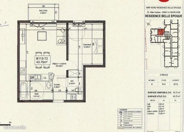 Appartement 2 pièces 43 m²