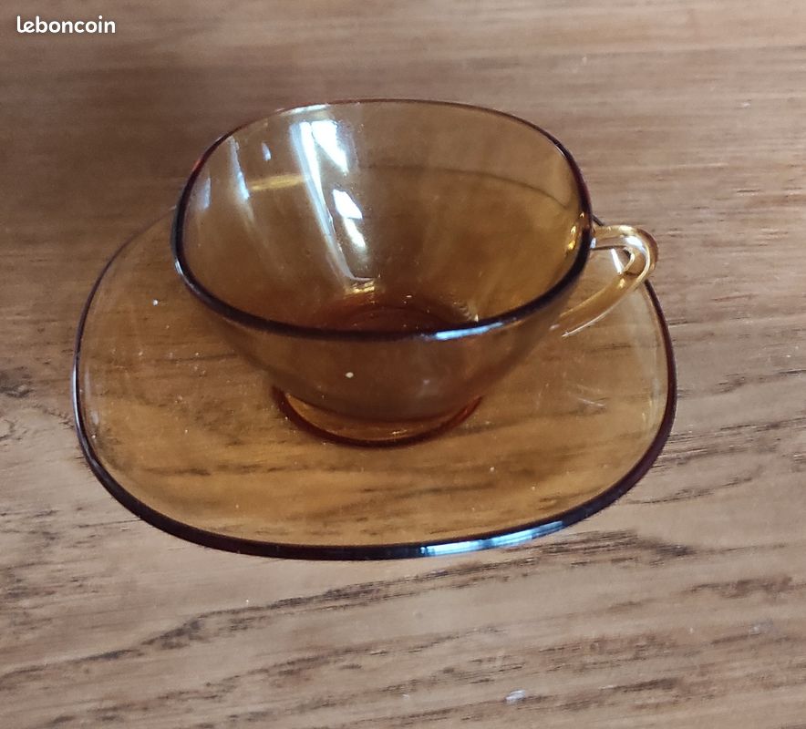Service à Thé Et Café Véréco Vintage Années 70 – Ambré/orange – 6 Personnes Avec Assiettes