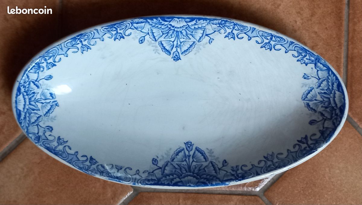 Plat à Four Ovale Vintage Tôle émaillée Bleue - Longueur 33 Cm