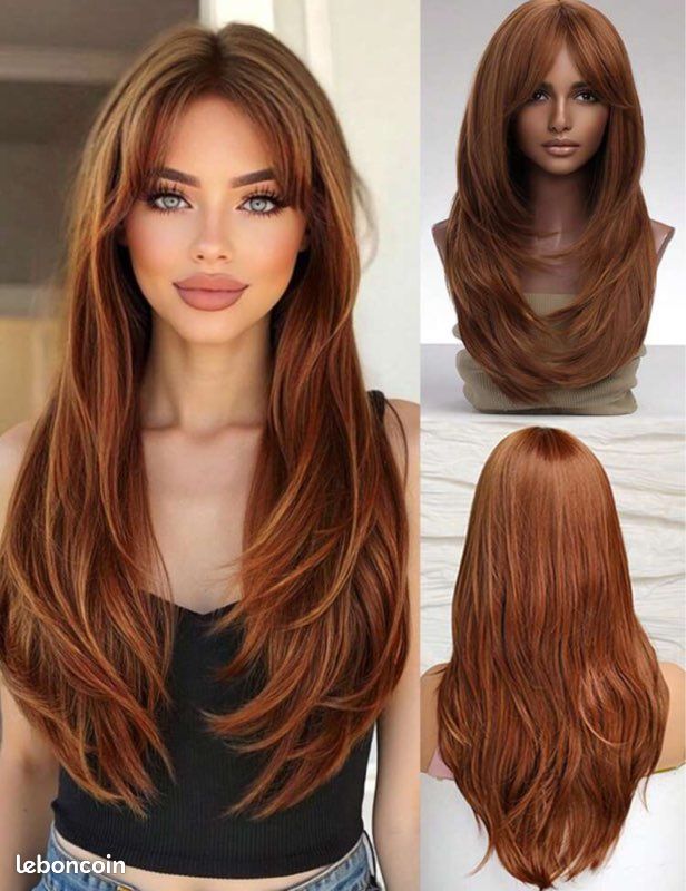 Perruque Longue Brune Dégradé - Synthétique Lisse - Avec 4 Bonnets - Taille Moyenne - Neuf Sans étiquettes