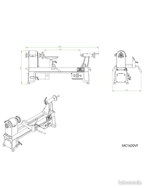 Tour à bois Holzprofi monophasé à variateur de fréquence MC1420VF + piètement (image 20)