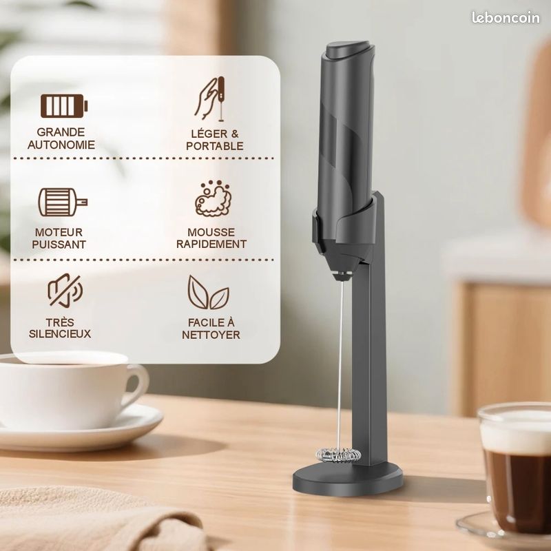MOSHOU Mousseur à lait électrique portable, 3 vitesses, rechargeable par USB, fouet mélangeur pour latte, matcha, chocolat chaud, œuf avec 3 têtes de mixage (noir MOSHOU Mousseur à lait électrique portable, 3 vitesses, rechargeable par USB, fouet mélangeur pour latte, matcha, chocolat chaud, œuf avec 3 têtes de mixage (noir