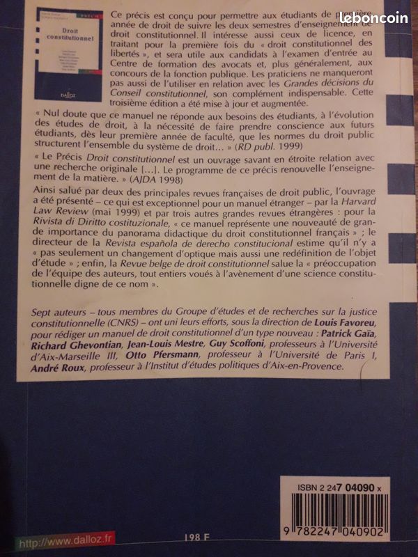 Ouvrage juridique : "Droit Constitutionnel" (Ed. 2000) (image 2)