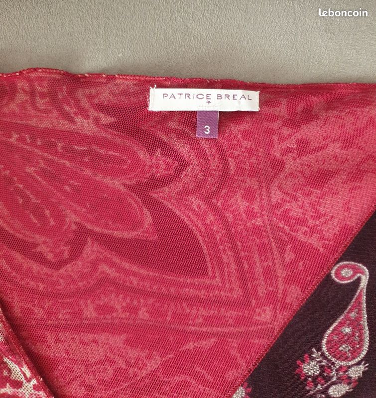 Blouse Fluide Patrice Bréal Taille 46 - Rouge Clair, Col Brodé, Base Volantée - Neuf