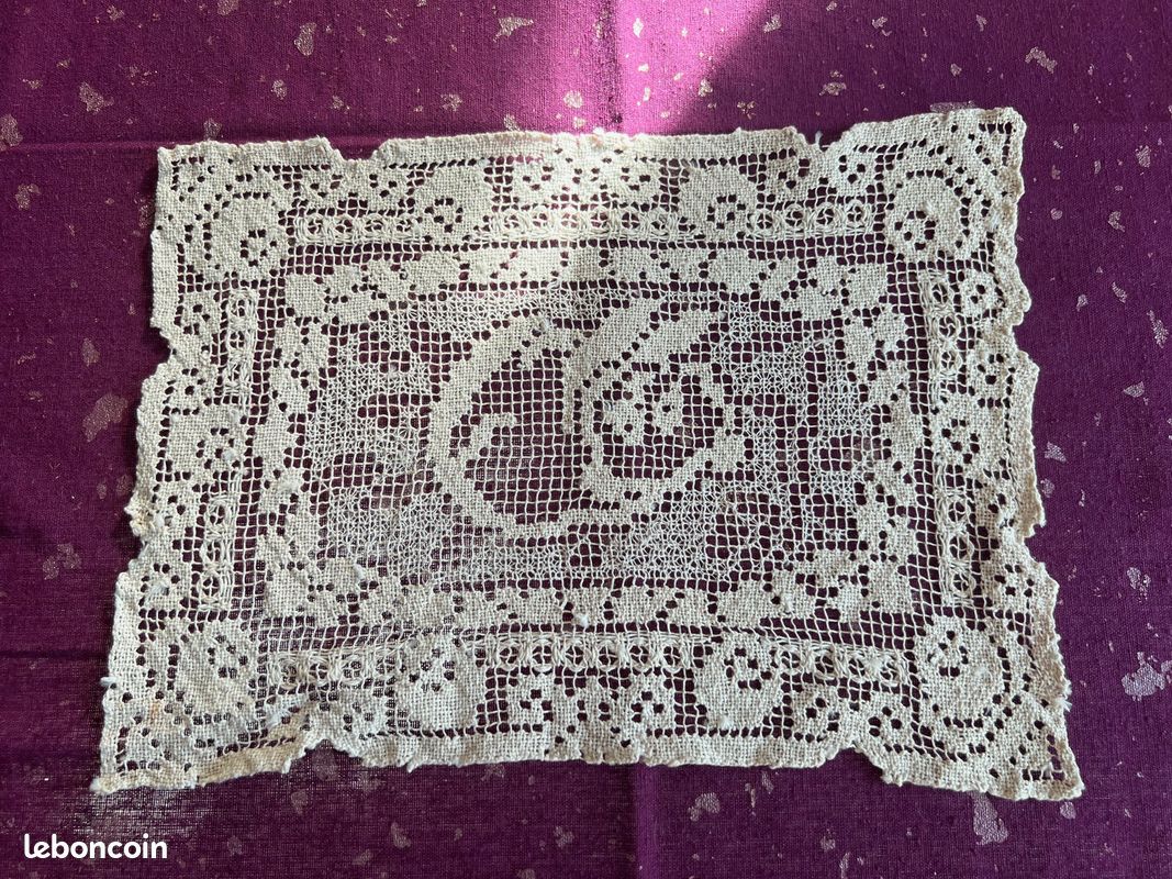 Succession broderie dentelle: set de table 34 x 25 cm - vintage ancien (image 5)