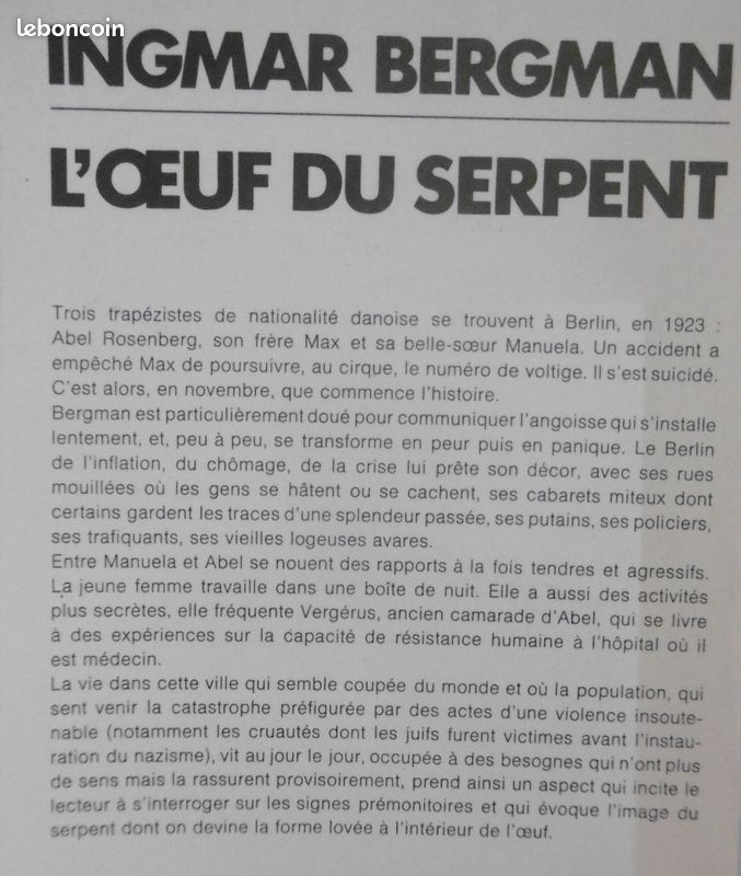Ingmar Bergman, L'oeuf du serpent (Scénario) (image 2)