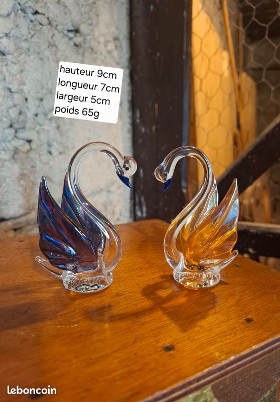 Deux cygnes verre soufflé (image 1)