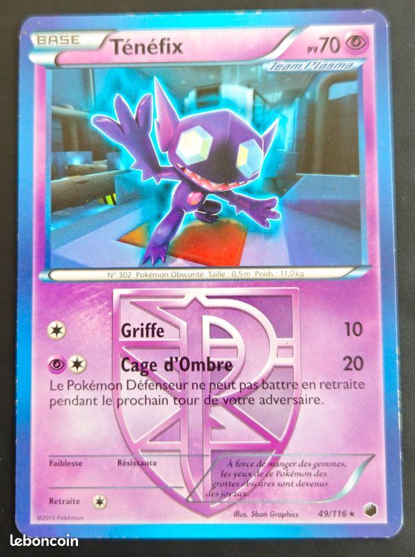 Ténéfix 49/116 Team Plasma Rare Glaciation Plasma Noir & Blanc Carte Pokémon Française Bon État (image 1)