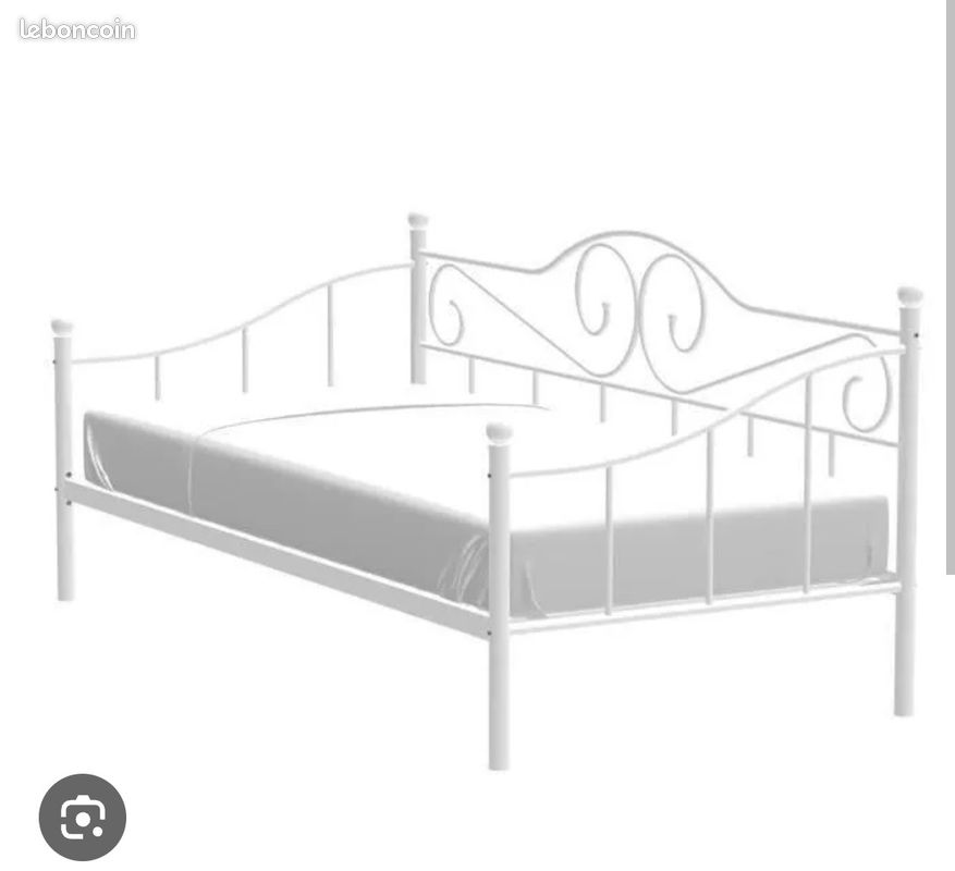 Lit 1 personne fer forgé blanc (image 1)