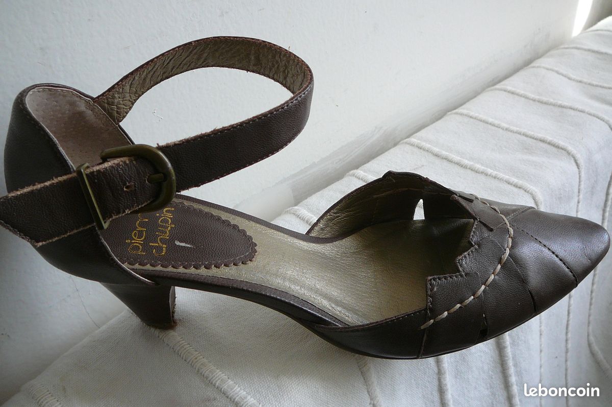 Chaussures NEUVES Pierre CHUPIN Cuir Taupe 39 (image 3)
