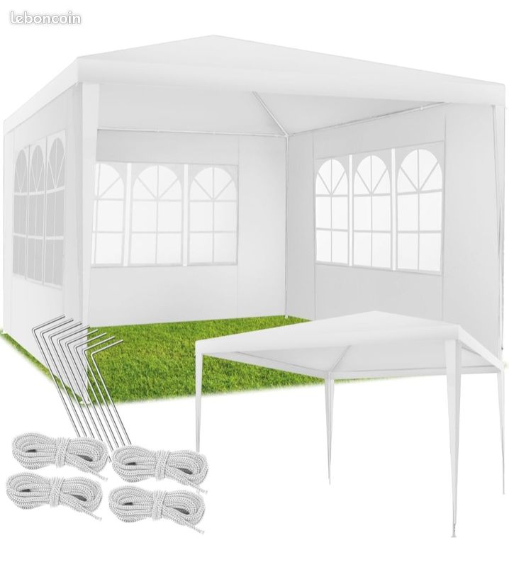 Tonnelle de Jardin 3 x 3 m en Acier époxy Tente de réception, Imperméable, 3 Parois, Piquets & Cordes de Tension Inclus, Tonnelle terrasse Exterieur Tente de réception Mariage Baptême (image 1)