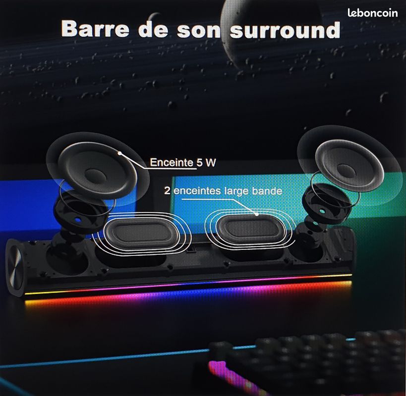 Casse Computer Jeecoo M20, USB Cablate E Bluetooth, Soundbar Desktop 10W Con RGB, Nere