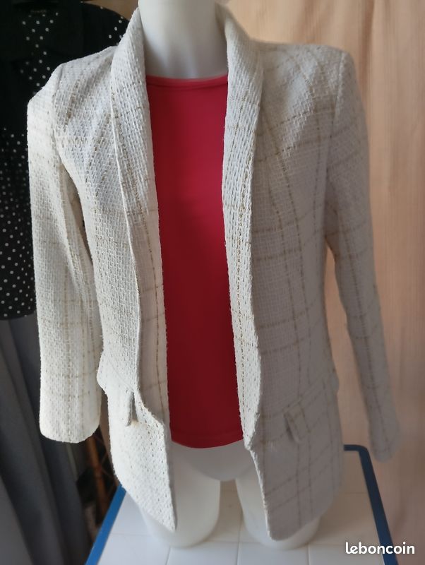 Veste blanche ,carreaux fil or (image 1)