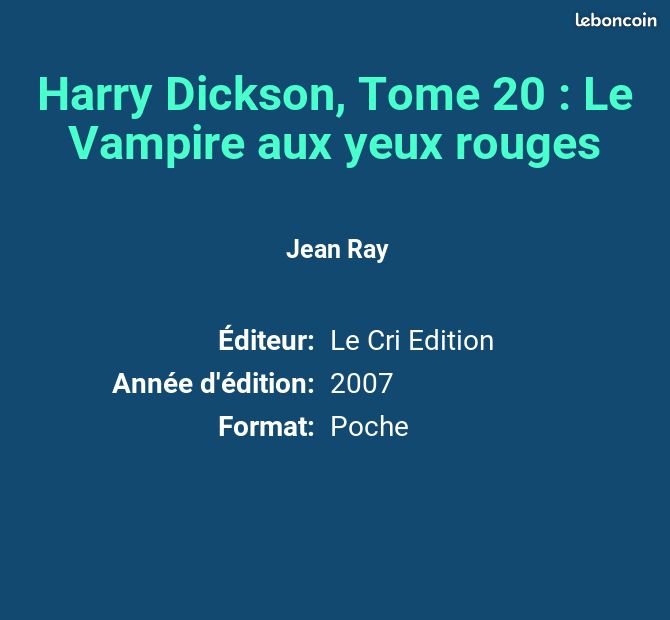 Harry Dickson, Tome 20 : Le Vampire aux yeux rouges - Jean Ray (image 2)