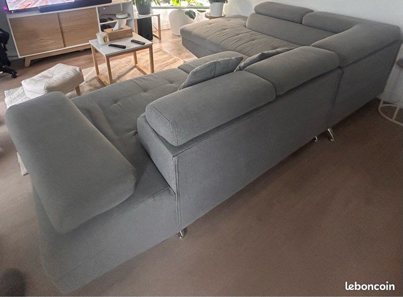Canapé d’angle gauche gris avec méridienne et coffre – 270 cm (image 4)