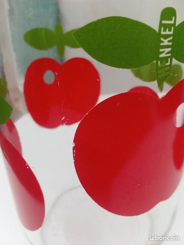 Ancien Pot En Verre à Motif Pomme - Vintage - Fabriqué En France - Rouge