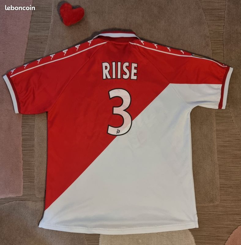 Maillot AS Monaco 2000-2001 Kappa - Riise #3 - Taille XL (Très Bon état, Manque Sponsor)