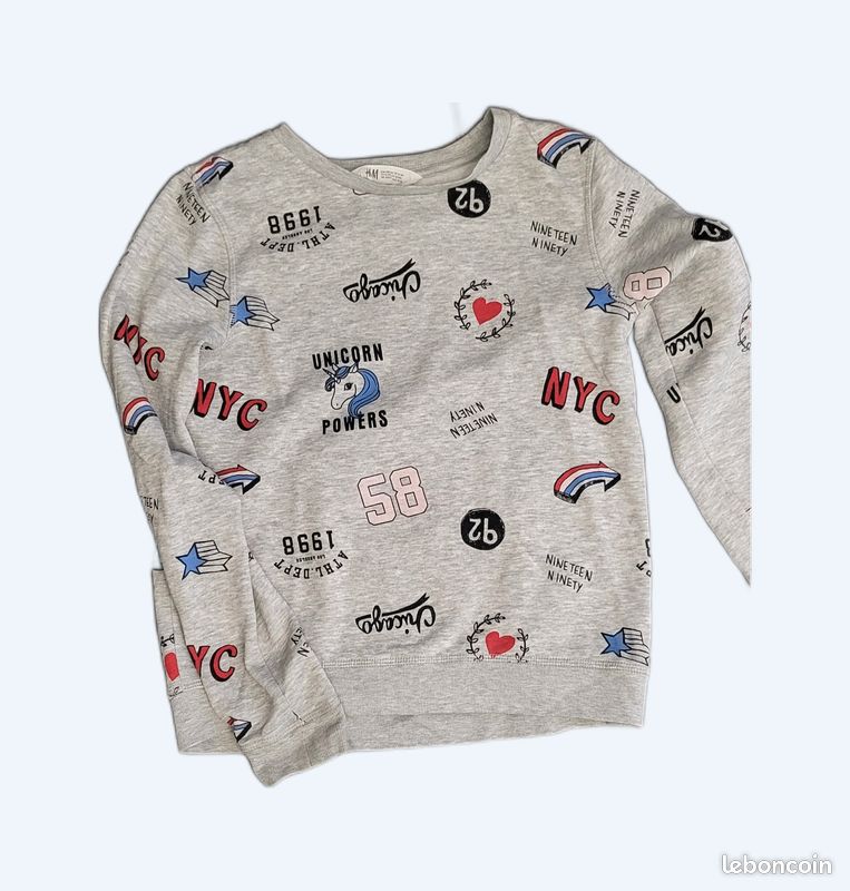 Sweat Fille H&M 12/14 ans 67% coton 30% polyester 3% viscose