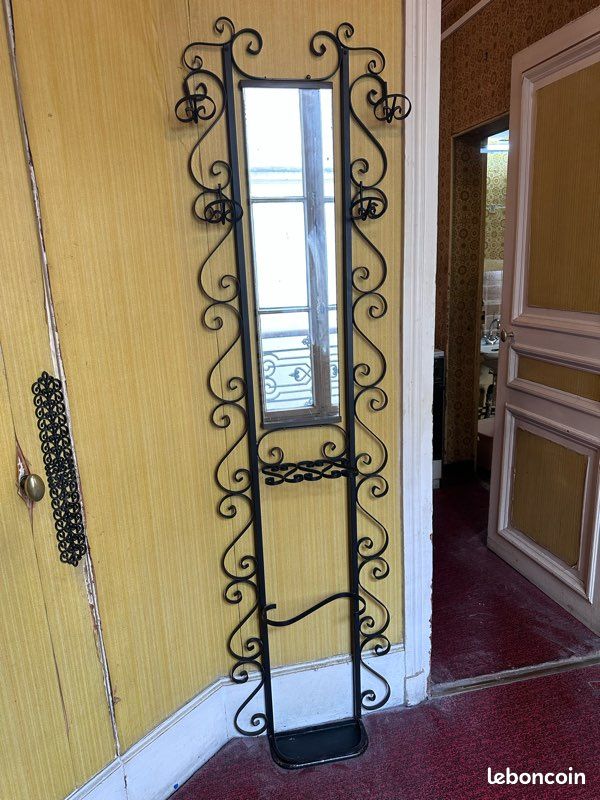 Porte-manteau vintage fer forgé avec miroir – idéal DIY / relooking (image 1)