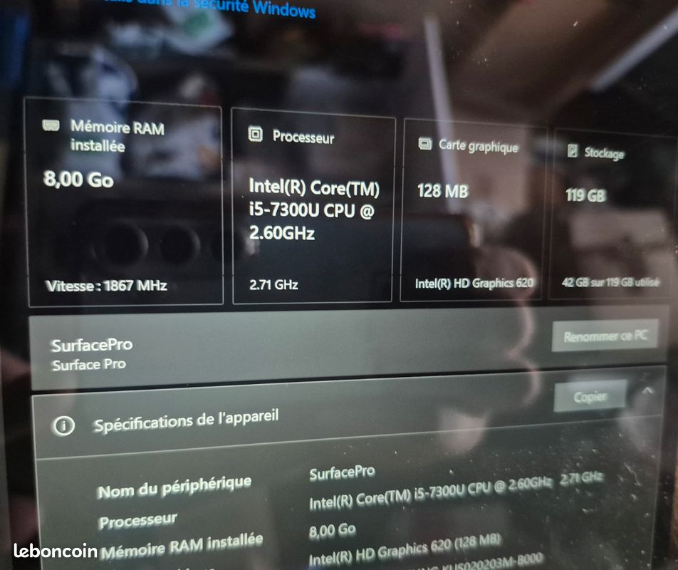 Surface Pro 1769 i5-7300U Ram 8GO ssd 128 go (image 6)