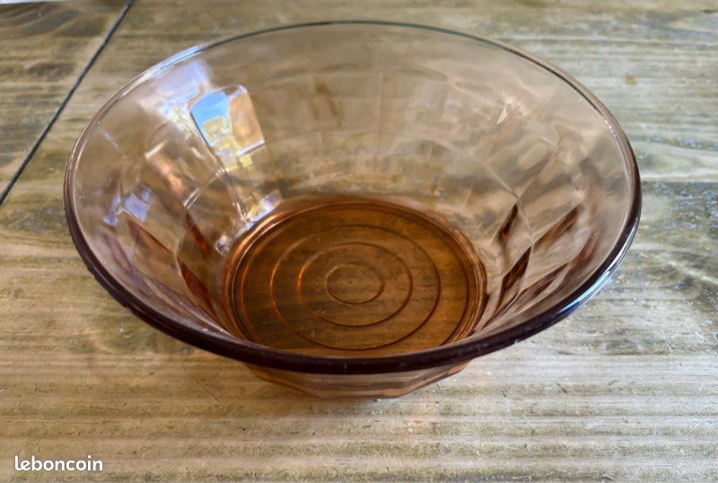 Saladier Vintage Français Arcopal Rosaline Verre Ambré Rose Poudré - Bol à Fruits