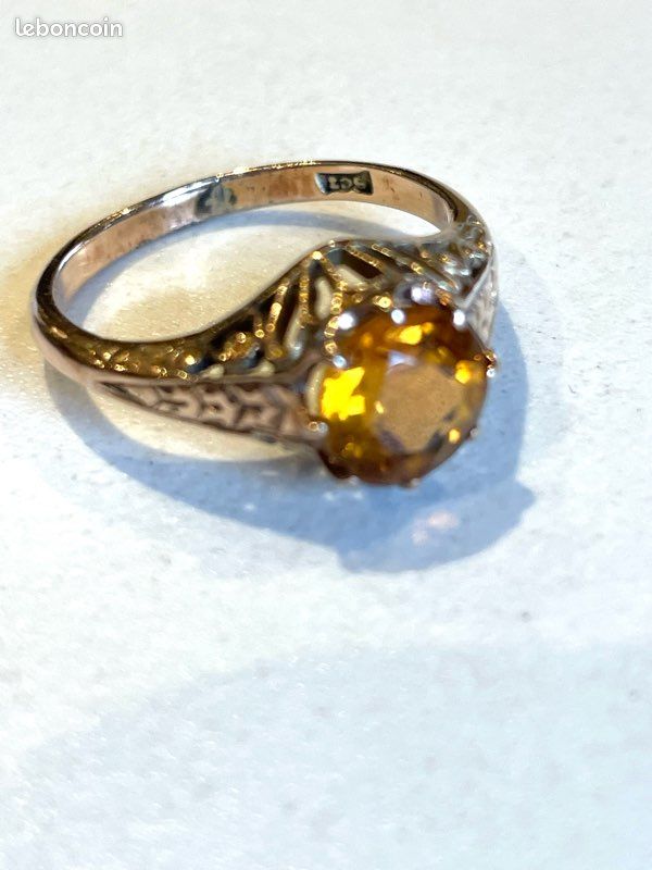 Bague Vintage En Or Jaune 9 Carats Avec Opale De Feu - Taille M - 5,56 Grammes - Occasion