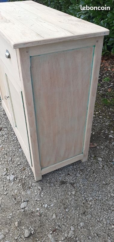 Buffet parisien 1 tiroir 2 portes hêtre massif bois brut (image 8)