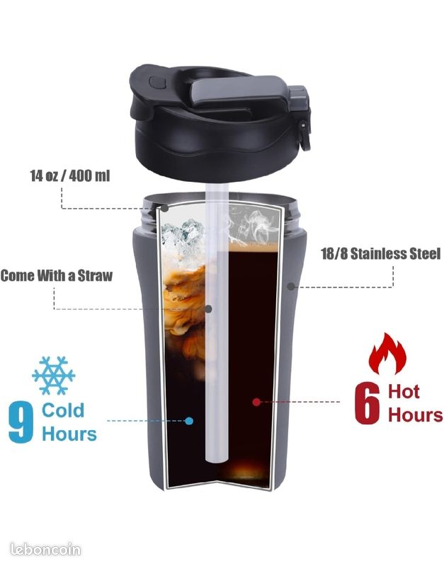 XIAPIA Mug Isotherme Tasse Etanche 2x400ml I Tasse isolée pour café et thé à emporter en Acier Inoxydable avec Paille I Tasse de Voyage Chaud & Froid 100% Hermétique pour Cadeau d'annivairesaire XIAPIA Mug Isotherme Tasse Etanche 2x400ml I Tasse isolée pour café et thé à emporter en Acier Inoxydable avec Paille I Tasse de Voyage Chaud & Froid 100% Hermétique pour Cadeau d'annivairesaire