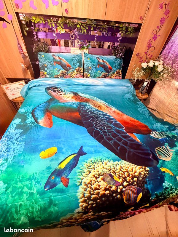 Blueangle Taie d'oreiller en satin motif tortue de mer et étoile de mer pour les
