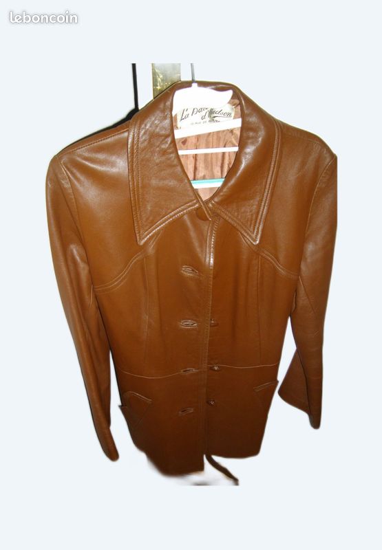 Veste En Cuir D'agneau Marron 1026 CLOTHES Taille 40 - Blouson Style Vintage - Occasion En Très Bon état
