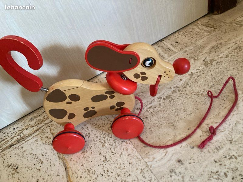 Marotte Chien Marron En Bois - Jouet Rétro Fabriqué En Europe - Sac Bandoulière Rigolo Pour Enfant Dès 3 Ans