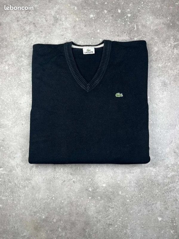 Pull À Col V Lacoste Taille (5) L Homme Noir Logo Brodé #LA504 (image 1)