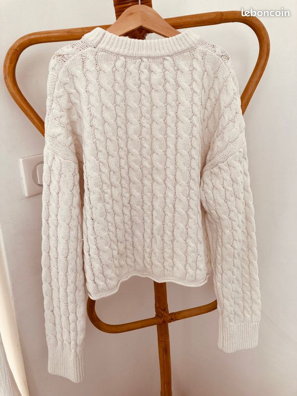 Pull Zara Tricoté Fille – Taille 11-12 Ans – Jaune Et Blanc – Manches 3/4 – Occasion Très Bon état
