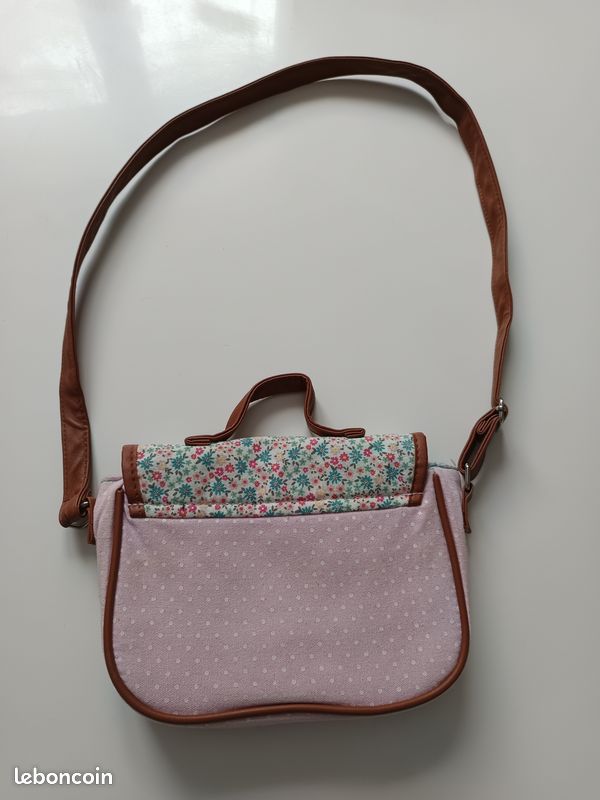 Sac à main rose, vert et marron avec des motifs fleurs (image 7)
