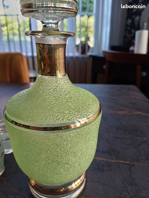 Service à Liqueur En Granite Vintage – Carafe Et Verres – état Correct