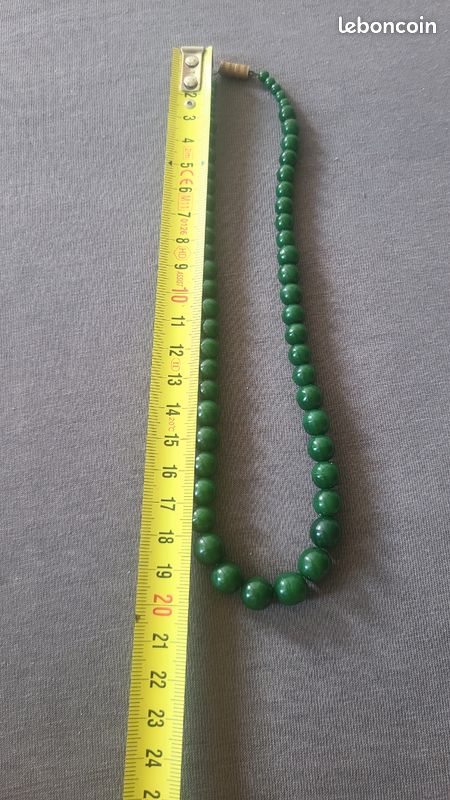 Collier Sautoir Vintage En Jade Vert Naturel - Grand Modèle, Pierres Rares, état Impeccable