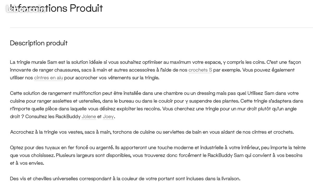 Tringle à vêtements pour angle "Sam" (marque Rackbuddy) (image 3)