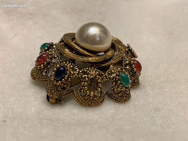Petite Broche Ancienne Plaque Cabochon Gripoix - Style Art Déco, Occasion
