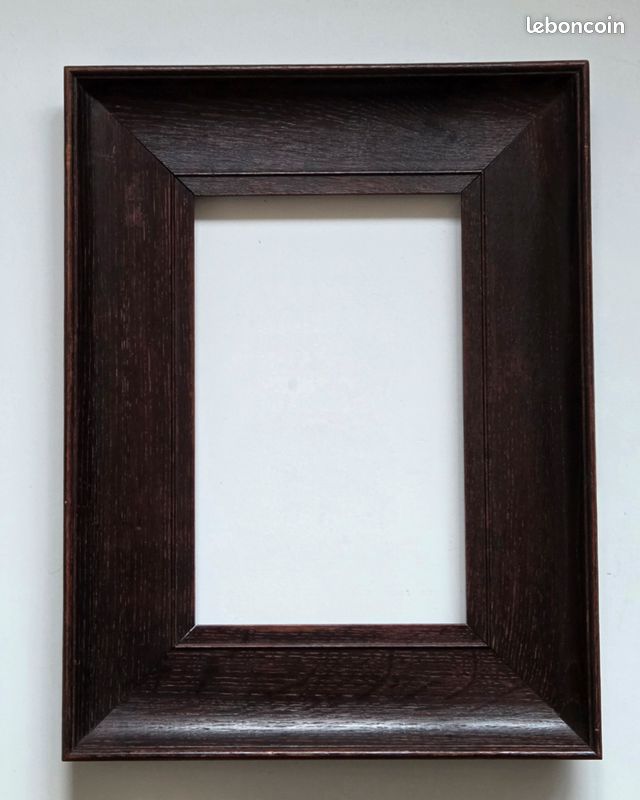 Cadre ancien en bois foncé gradin large bandeau pente tableau miroir encadrement (image 14)
