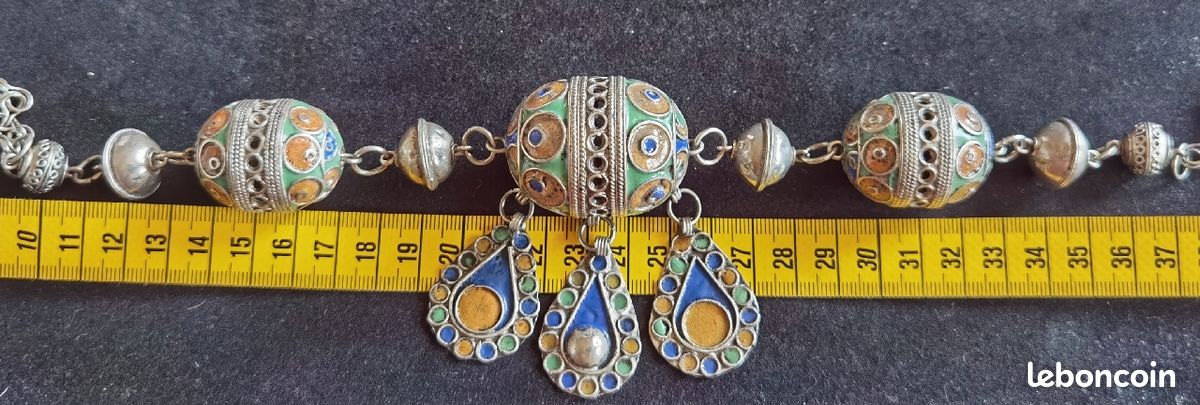 Ancien collier Berbère Tiznit Maroc Maghreb Email (image 8)