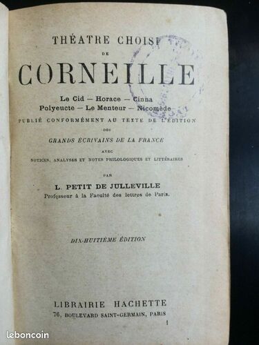 [Livre] L. Petit de Julleville Théatre Choisi de Corneille Hachette - Bon état (image 2)