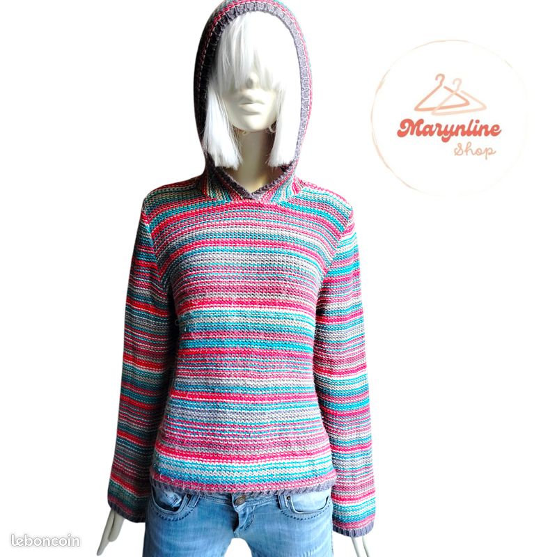 Pull rayé à capuche vintage Y2K coloré M(38/40) N (image 1)