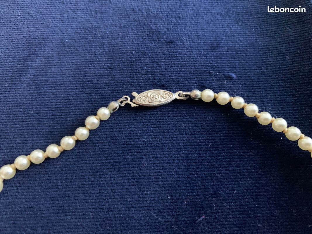 Collier Ancien Vintage Avec Perles Nacrées Et Strass Diamant - Très Joli - Argenté - Origine France