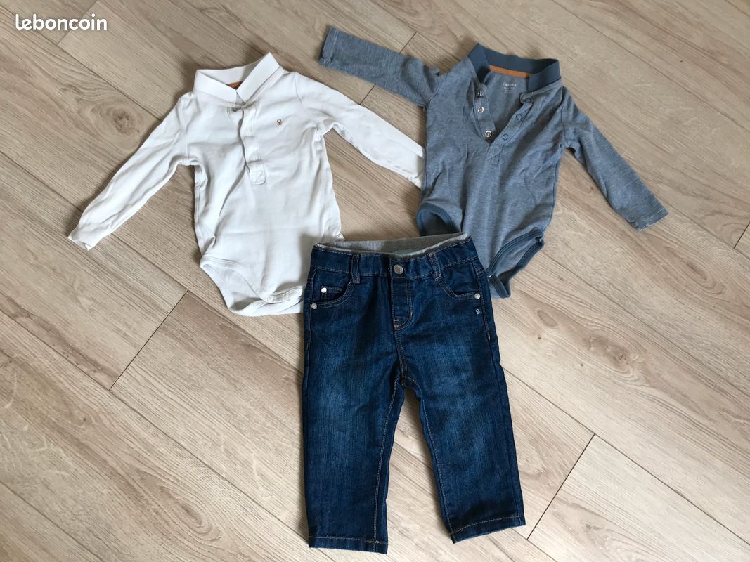 Lot 3pcs :1 jean et 1 body obaibi coton bio 12 mois (image 1)