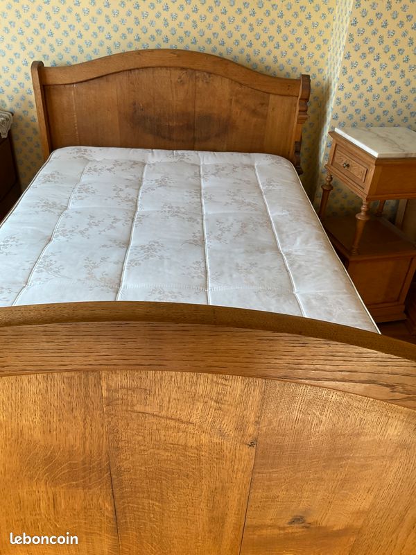 Lit Vintage En Chêne Massif 190x110 Avec Sommier Et Matelas Ferme