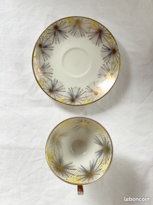 Trio de tasses et soucoupes sur piédouche 1950 porcelaine - Bavaria Elfenbein- (image 9)